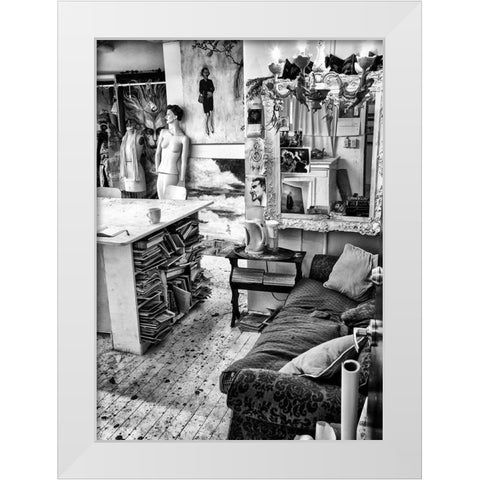 Workspace White Modern Wood Framed Art Print by Design Fabrikken