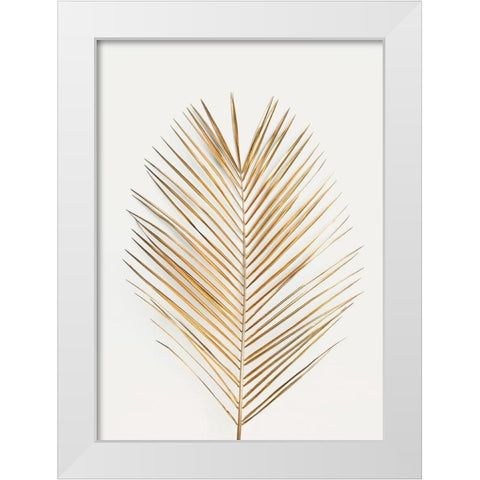 Palm Leaf Gold White Modern Wood Framed Art Print by Design Fabrikken