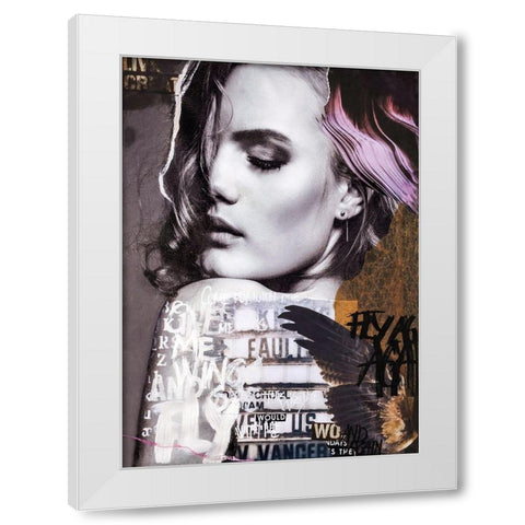 Fly Again White Modern Wood Framed Art Print by Design Fabrikken