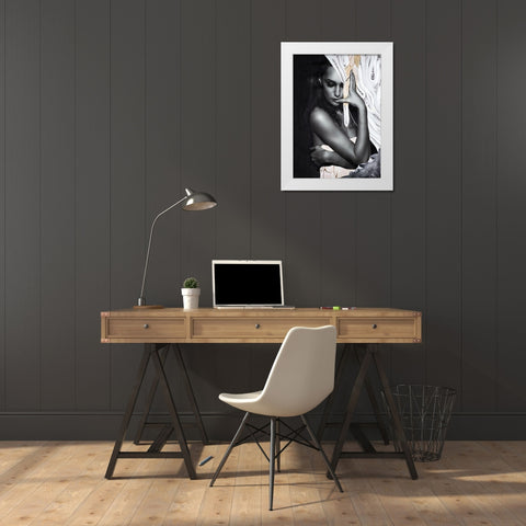 Paper Look 1 White Modern Wood Framed Art Print by Design Fabrikken