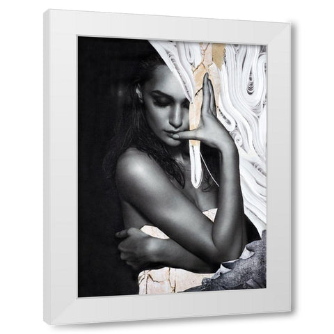 Paper Look 1 White Modern Wood Framed Art Print by Design Fabrikken