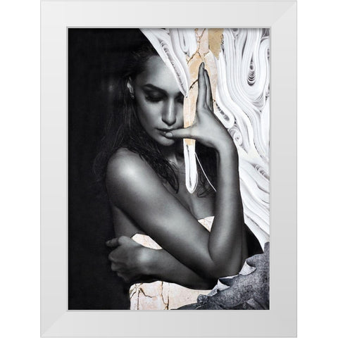 Paper Look 1 White Modern Wood Framed Art Print by Design Fabrikken