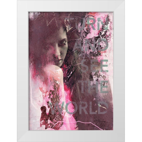 Turn and See White Modern Wood Framed Art Print by Design Fabrikken