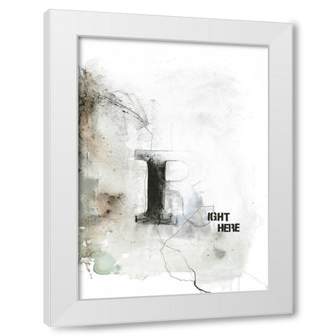 Right Here White Modern Wood Framed Art Print by Design Fabrikken