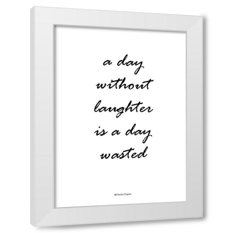 Without Laughter White Modern Wood Framed Art Print by Design Fabrikken