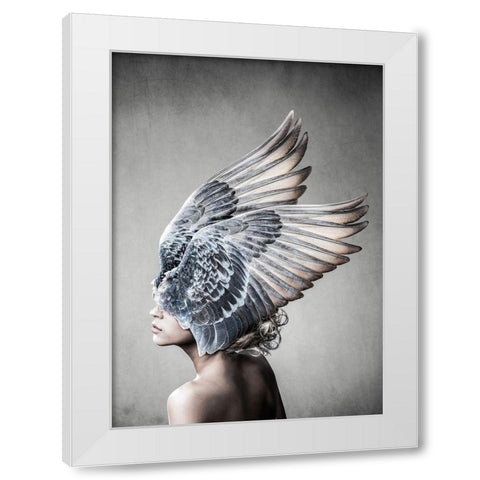 Selene White Modern Wood Framed Art Print by Design Fabrikken