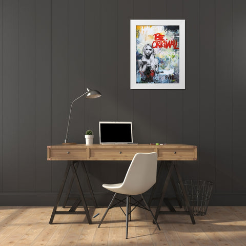 Be Original White Modern Wood Framed Art Print by Design Fabrikken