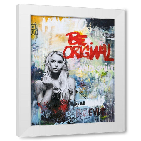 Be Original White Modern Wood Framed Art Print by Design Fabrikken