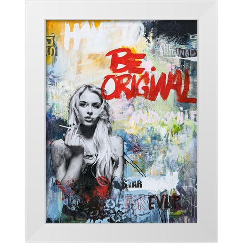 Be Original White Modern Wood Framed Art Print by Design Fabrikken