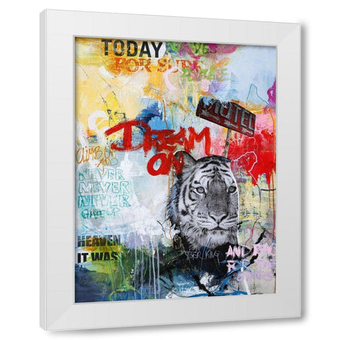 Tiger King White Modern Wood Framed Art Print by Design Fabrikken