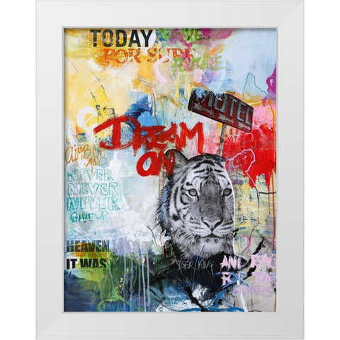 Tiger King White Modern Wood Framed Art Print by Design Fabrikken