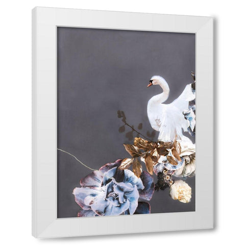 Swan Gold 2 White Modern Wood Framed Art Print by Design Fabrikken