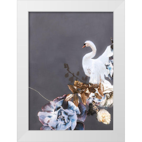 Swan Gold 2 White Modern Wood Framed Art Print by Design Fabrikken