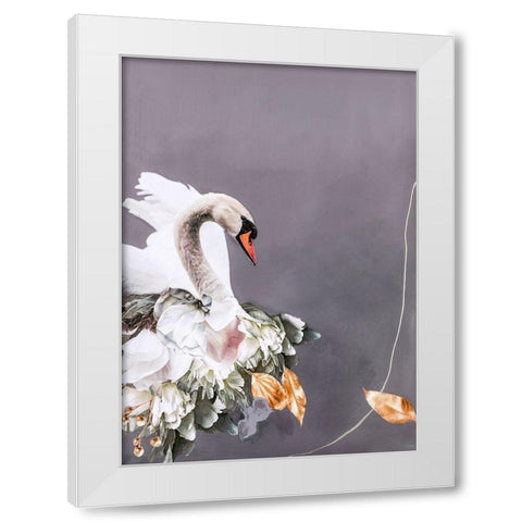 Swan Gold 1 White Modern Wood Framed Art Print by Design Fabrikken