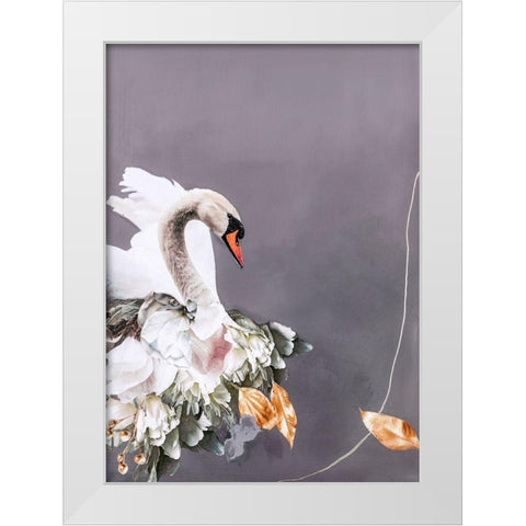 Swan Gold 1 White Modern Wood Framed Art Print by Design Fabrikken