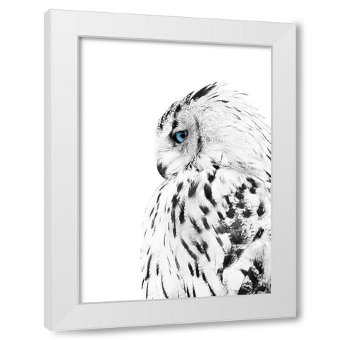 White Owl White Modern Wood Framed Art Print by Design Fabrikken