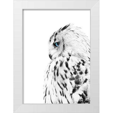 White Owl White Modern Wood Framed Art Print by Design Fabrikken