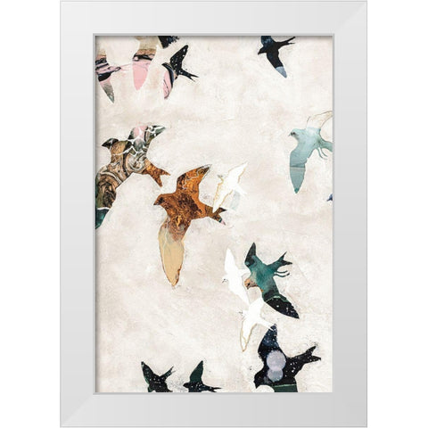 Abstract Birds 1 White Modern Wood Framed Art Print by Design Fabrikken