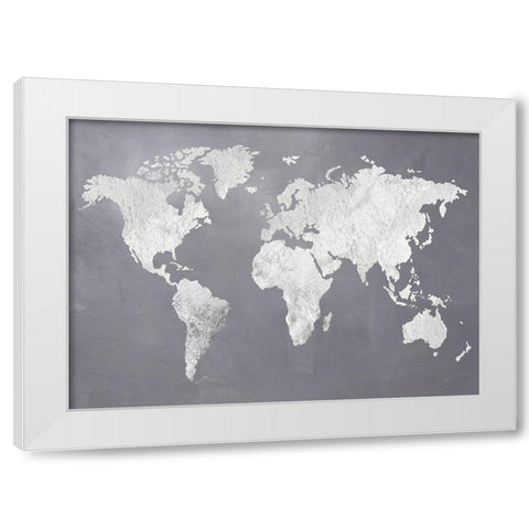 Silver World White Modern Wood Framed Art Print by Design Fabrikken