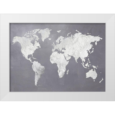 Silver World White Modern Wood Framed Art Print by Design Fabrikken