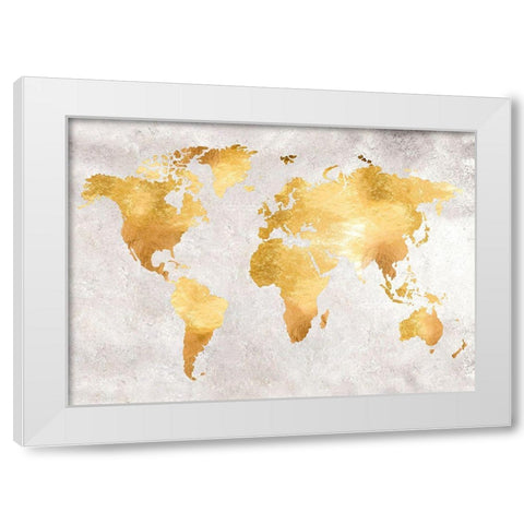 Gold World White Modern Wood Framed Art Print by Design Fabrikken
