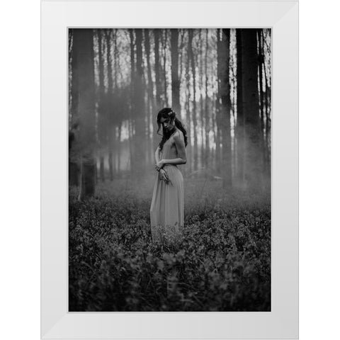 Girl in the Woods White Modern Wood Framed Art Print by Design Fabrikken