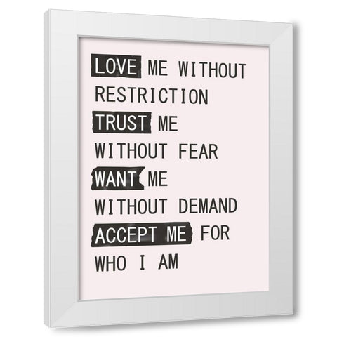 Love Me 1 White Modern Wood Framed Art Print by Design Fabrikken