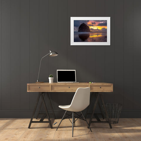 Cannon Beach Sunset White Modern Wood Framed Art Print by Oldford, Tim