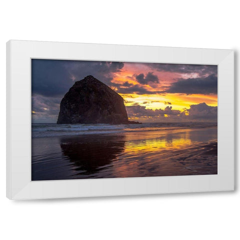 Cannon Beach Sunset White Modern Wood Framed Art Print by Oldford, Tim
