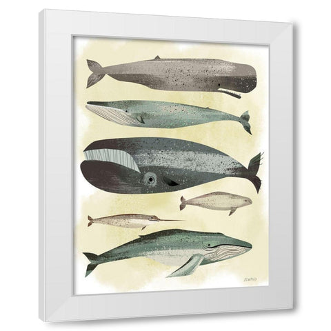 Whales White Modern Wood Framed Art Print by Oswald, Pete