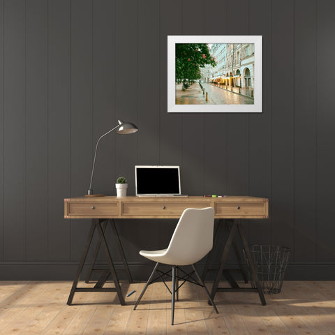 Paris in Chesnut Blossom Pink White Modern Wood Framed Art Print by Okula, Carina