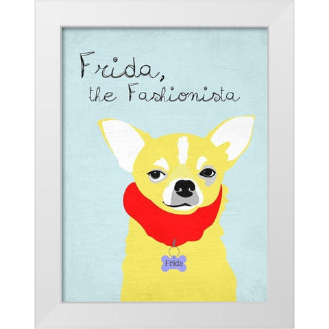 Frida the Fashionista Chihuahua White Modern Wood Framed Art Print by Oliphant, Ginger