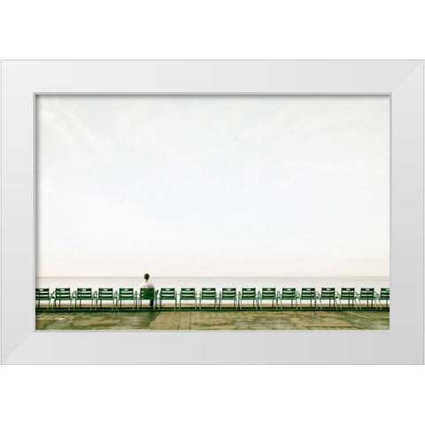 Beach Solitaire White Modern Wood Framed Art Print by Okula, Carina