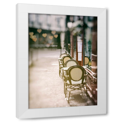 Cafe Chairs on Quiet Village Street White Modern Wood Framed Art Print by Okula, Carina