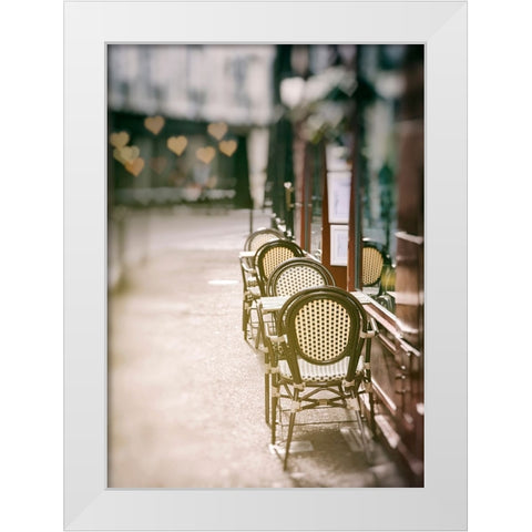 Cafe Chairs on Quiet Village Street White Modern Wood Framed Art Print by Okula, Carina