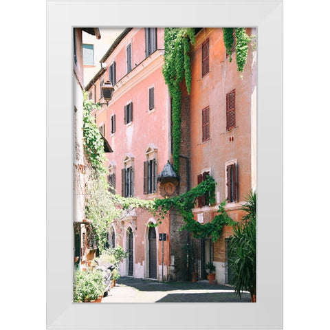 Pink Buildings in Rome White Modern Wood Framed Art Print by Okula, Carina