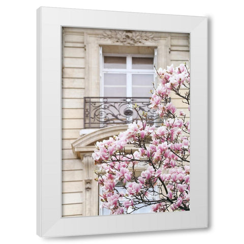 Spring Magnolias in Paris White Modern Wood Framed Art Print by Okula, Carina