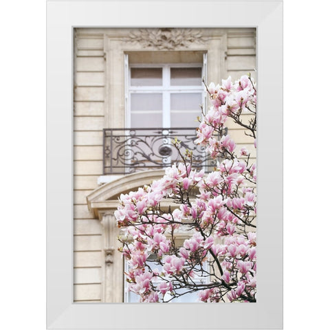 Spring Magnolias in Paris White Modern Wood Framed Art Print by Okula, Carina
