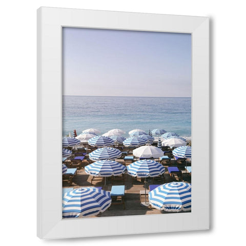 French Riviera Sea Stripes White Modern Wood Framed Art Print by Okula, Carina