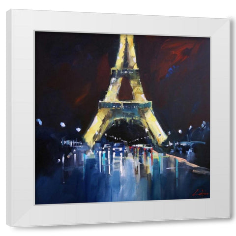 Eiffel Rain White Modern Wood Framed Art Print by Penny, Craig Trewin