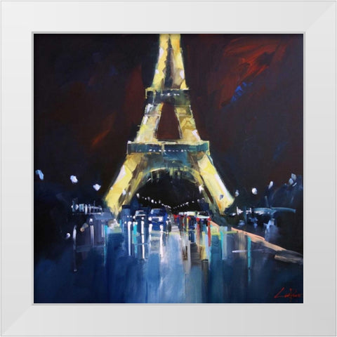 Eiffel Rain White Modern Wood Framed Art Print by Penny, Craig Trewin