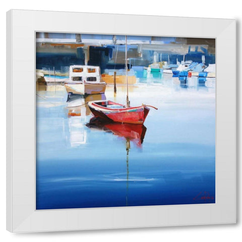 Mordialloc Moorings White Modern Wood Framed Art Print by Penny, Craig Trewin