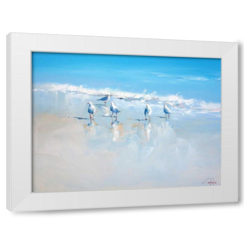 Sorrento Gulls White Modern Wood Framed Art Print by Penny, Craig Trewin