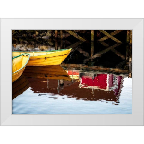 Dories and Reflection White Modern Wood Framed Art Print by Pollard, David W.