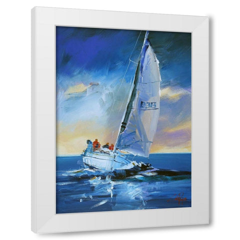 Night Sail White Modern Wood Framed Art Print by Penny, Craig Trewin