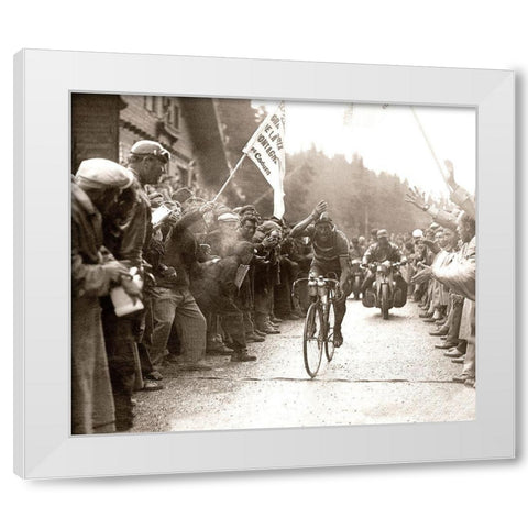 Bartali Wins White Modern Wood Framed Art Print by E Sports Presse