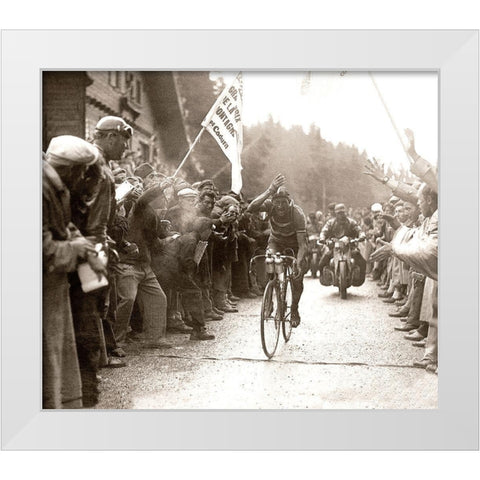 Bartali Wins White Modern Wood Framed Art Print by E Sports Presse