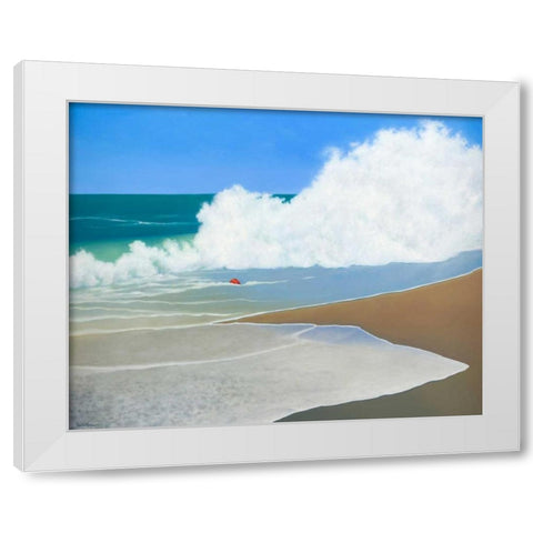 Red Pail in the Sand White Modern Wood Framed Art Print by Pettigrew, Martha