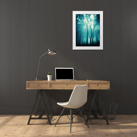 Blue Light Woods White Modern Wood Framed Art Print by PhotoINC Studio