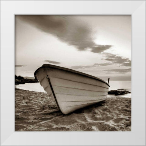 Boat on the Beach White Modern Wood Framed Art Print by PhotoINC Studio